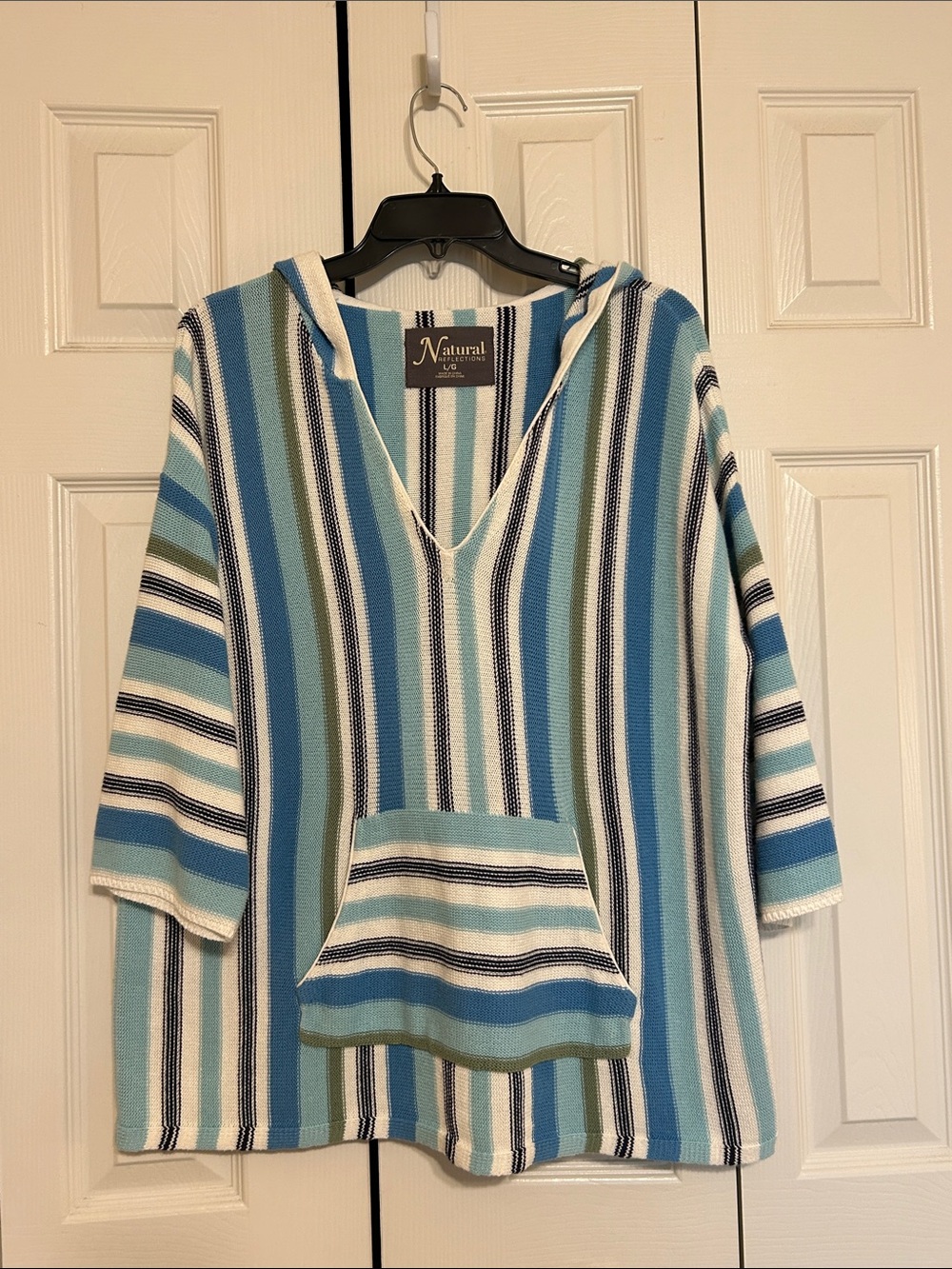 Natural Reflections Striped Cotton Hooded Beach Sweater - Sz large